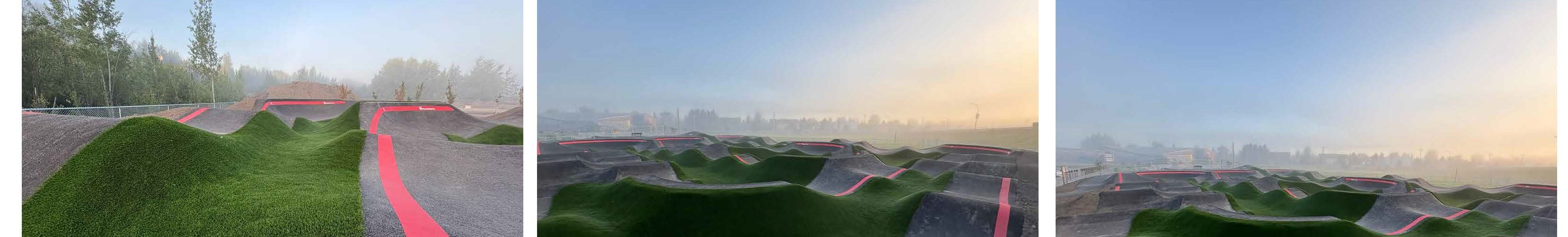 Multiple shots of a velosolutions asphalt pump track