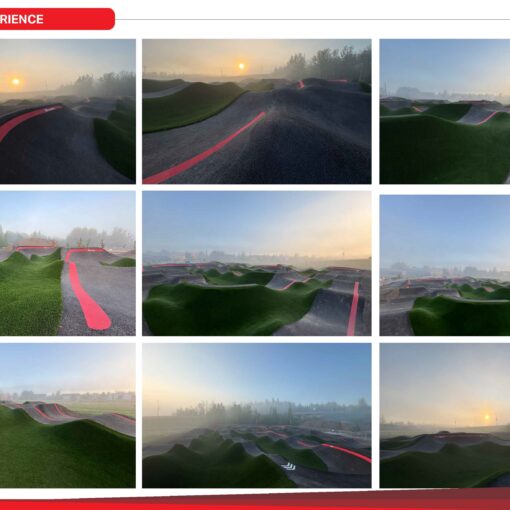 Multiple shots of a velosolutions asphalt pump track